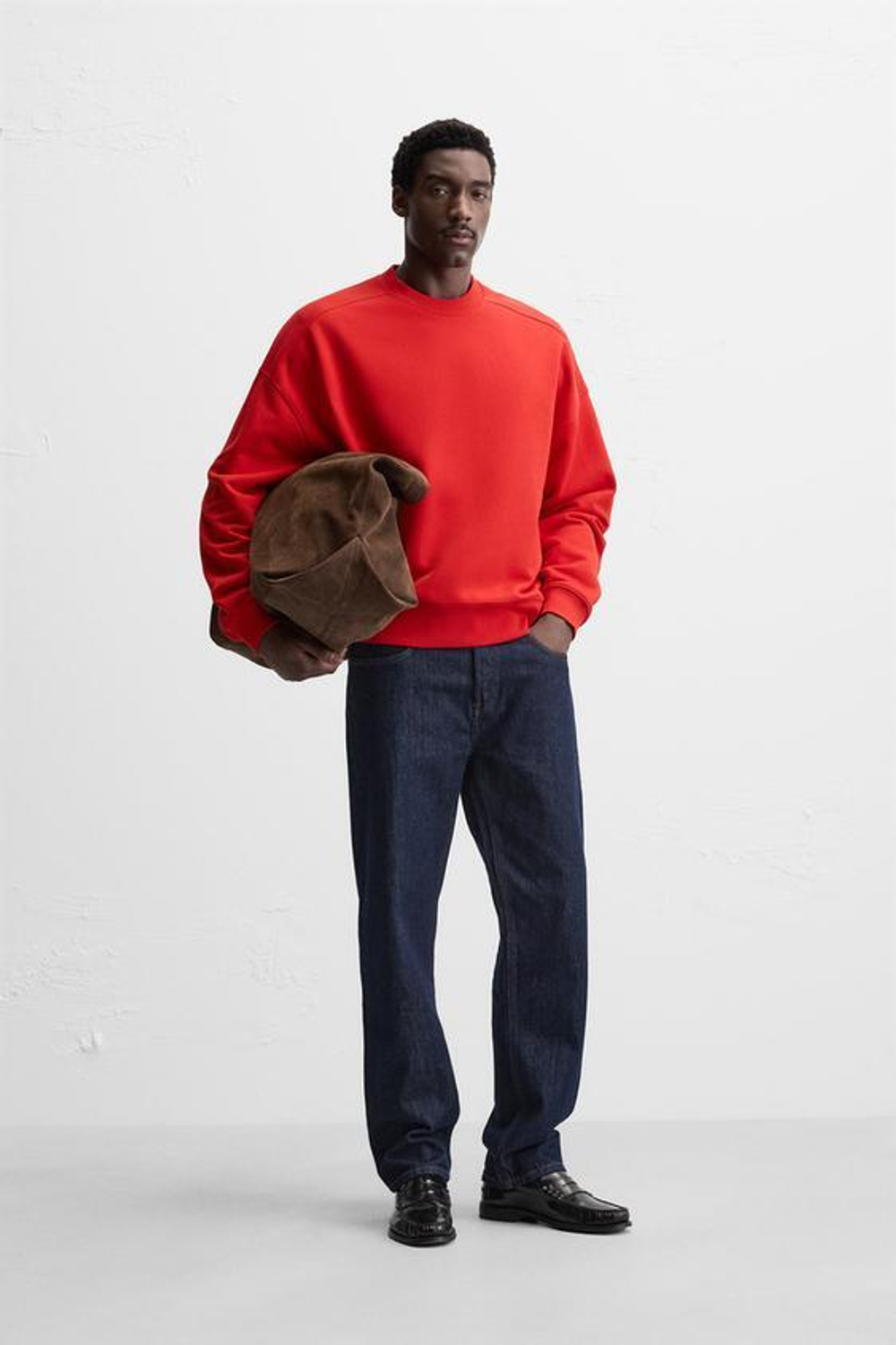 ZARA ТОЛСТОВКА СВОБОДНОГО КРОЯ С КРУГЛЫМ ВЫРЕЗОМ, КРАСНЫЙ