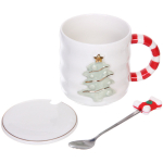 Кружка керамическая 380мл «Новогодняя ёлочка» с крышкой и ложкой