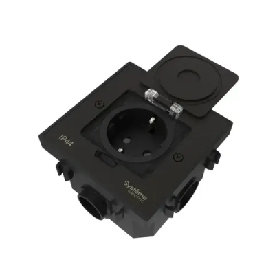 MultiDesk Лючок с розеткой 2К+З, 16А/250В, IP44 с монтажной коробкой для бетонных полов Чёрный матов