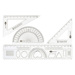 Линейка Basir пластиковая, набор 4 шт, серия "Классика", 4 предмета: линейка с трафаретом 20 см, транспортир и два угольника