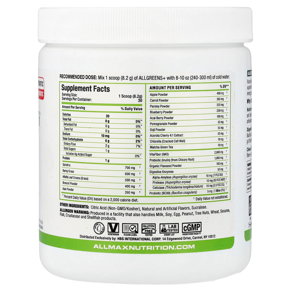 ALLMAX, ALLGREENS+®, лимон и лайм, 246 г (8,68 унции)