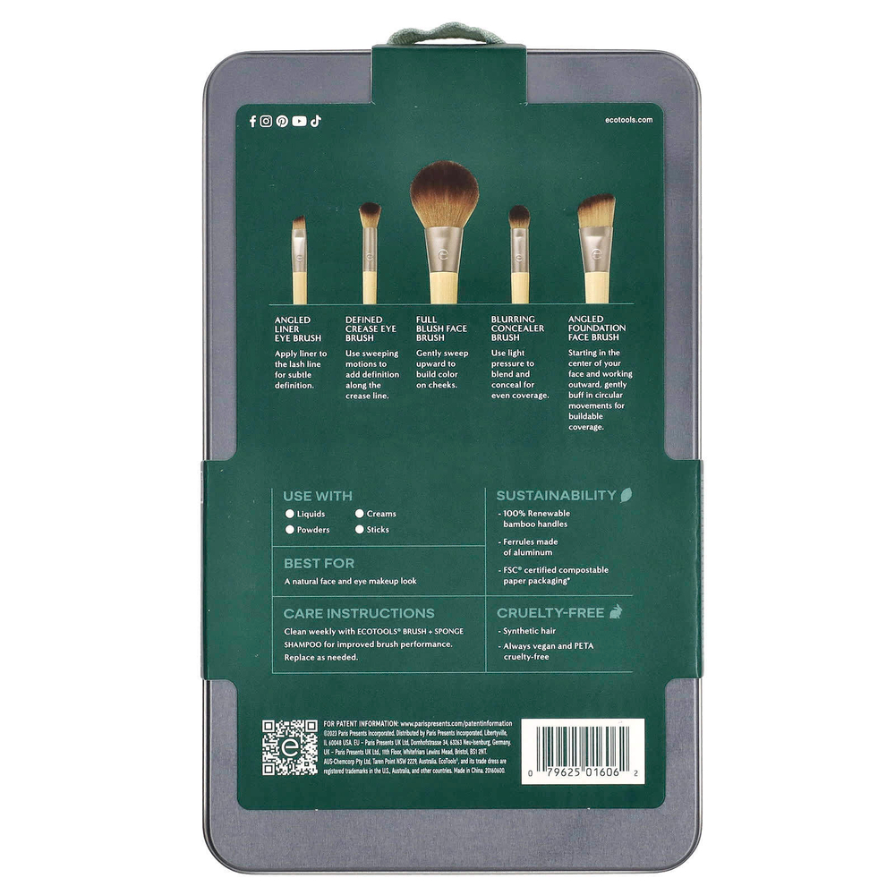 EcoTools, набор кистей «Начни день красиво», набор из 5 предметов и футляр для хранения
