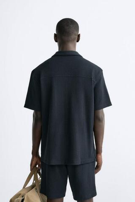 ZARA РУБАШКА С ТЕКСТУРНЫМ УЗОРОМ В КЛЕТКУ, МОРСКОЙ СИНИЙ