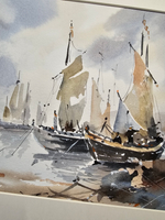 Картина авторская акварельная в паспарту 30х40 см на стену для интерьера "В порту"