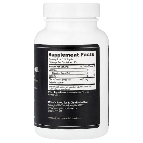 Sunergetic, масло из семян черного тмина премиального качества, 90 капсул (500 мг в каждой)