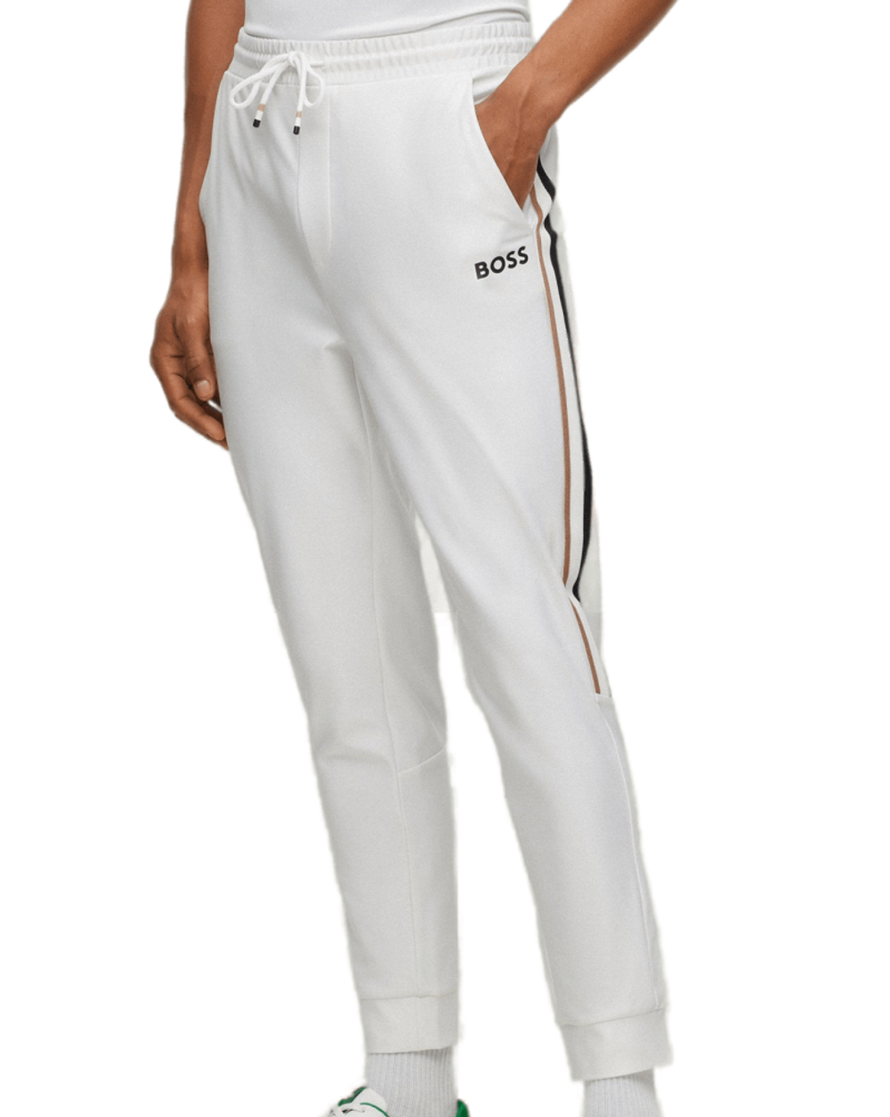 Мужские теннисные штаны BOSS x Matteo Berrettini Tracksuit Bottoms with Stripes and Logo - белый