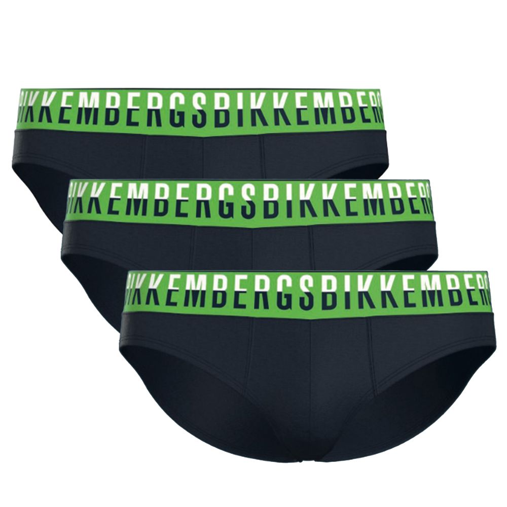Мужские трусы брифы темно-синие набор 3в1 Bikkembergs BICOLOR BKK52USP27TR