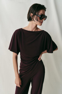 ZARA ДРАПИРОВАННЫЙ ТОП ИЗ КРЕПА, ВИННЫЙ
