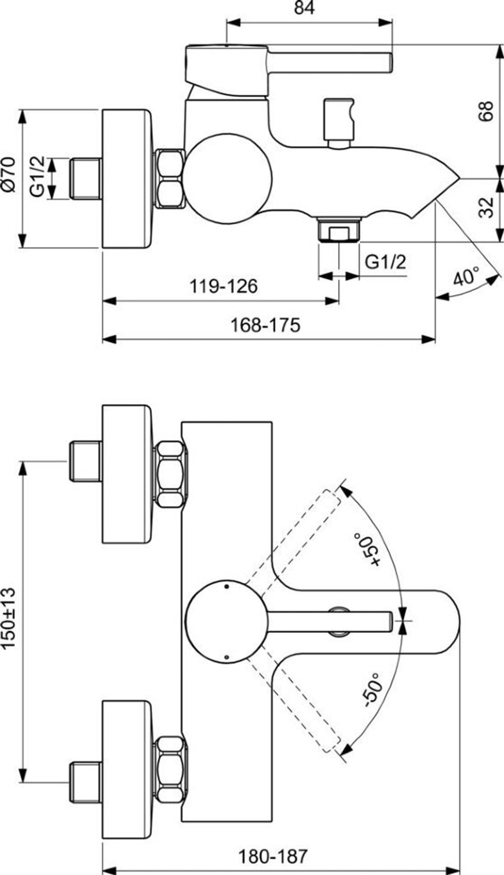 Настенный смеситель для ванны/душа Ideal Standard CERALINE BC199XG