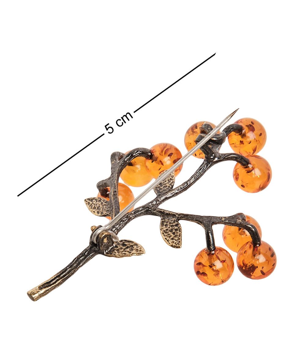 AM- 887 Брошь «Веточка Калины» (латунь, янтарь)