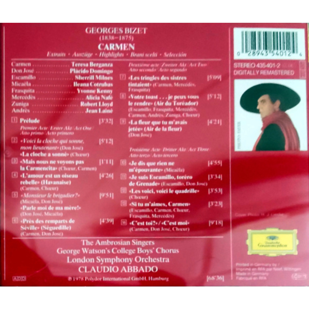 Placido Domingo, Teresa Berganza, Ileana Cotrubas, Sherrill Milnes, Claudio Abbado / Bizet: Carmen Highlights (CD)