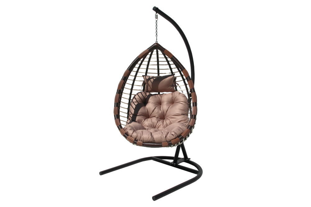 Кресло подвесное Шарм арт.D159-МТ003 (стойка+основание черн, корз.корич-белое, подуш.беж. 3уп. (В))