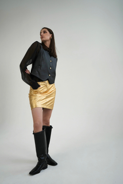 Юбка кожаная золотая