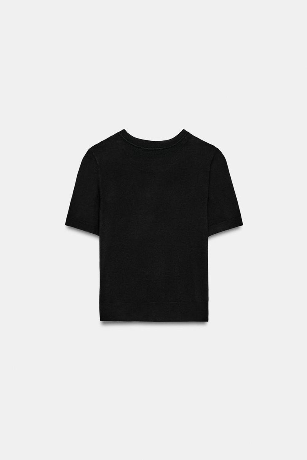 ZARA БАЗОВЫЙ ТРИКОТАЖНЫЙ СВИТЕР С КОРОТКИМИ РУКАВАМИ, ЧЕРНЫЙ