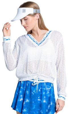 Женская теннисная футболка с длинным рукавом Lucky in Love Shibori Stripe Lace - white