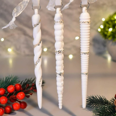 Подвеска "Снежная сосулька" 3шт 15см, белый/серебро