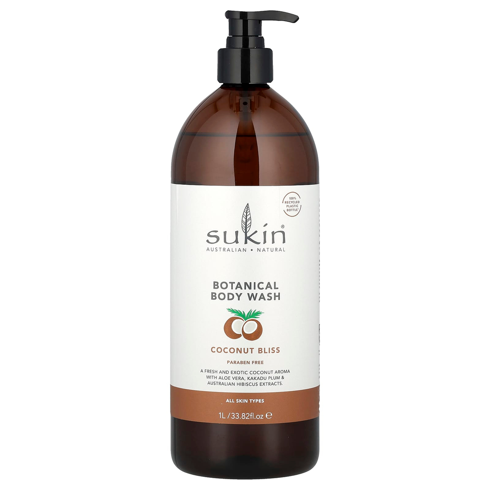 Sukin, Гель для душа с растениями, для всех типов кожи, с кокосом, 1 л (33,82 жидк. Унции)