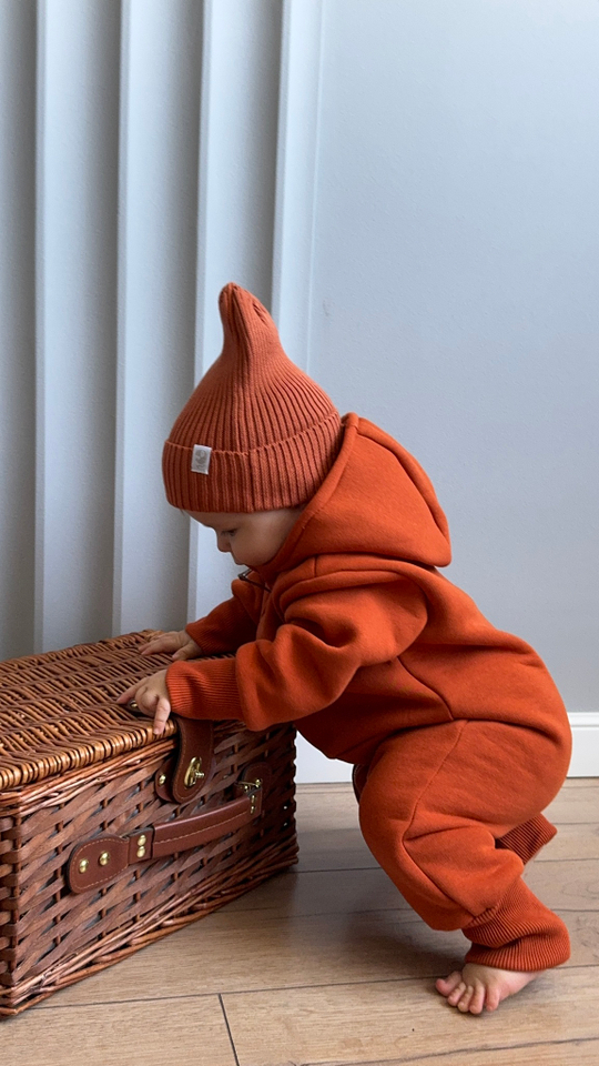 Комбинезон утепленный с капюшоном кирпичный