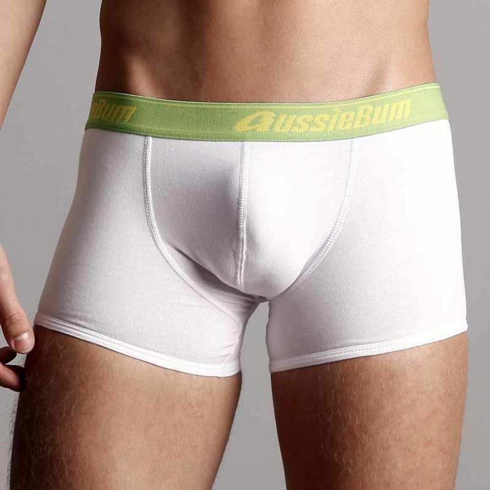 Мужские трусы хипсы белые с зеленой резинкой Aussiebum AB00069