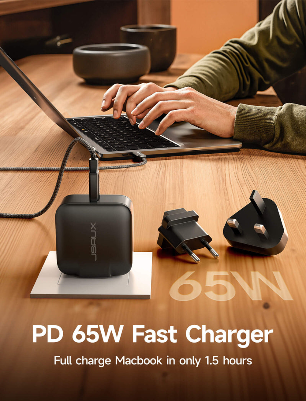 Зарядное устройство JSAUX CH6505 (PD 65W) для быстрой зарядки Steam Deck LCD/OLED, ASUS ROG Ally / ROG Ally X, Lenovo Legion Go, MSI Claw, Nintendo Switch/OLED/Switch 2, MacBook