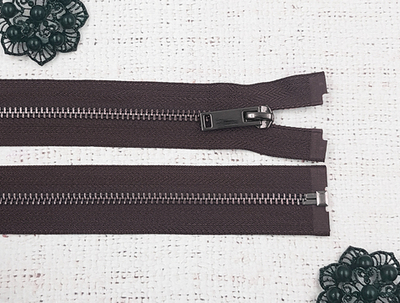 Молния шлифованная металл Т5, L 70 см, коричневый/тёмный никель