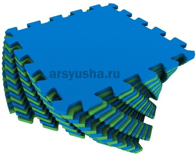 Коврик-пазл Экополимеры (16 плит 25x25x0,9см, 1кв.м./уп) Сине-зеленый