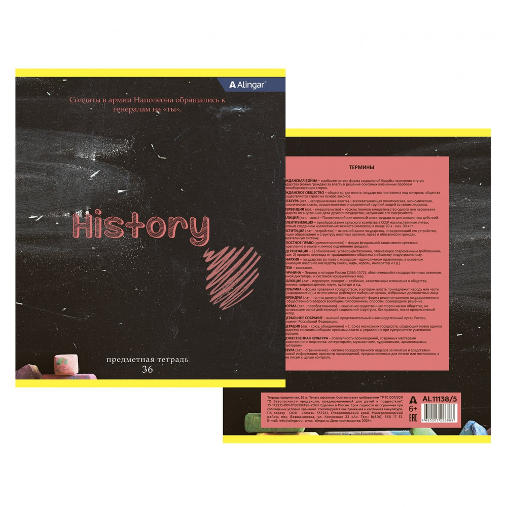Комплект предметных тетрадей А5 36л., 10 предметов, со справочным материалом, скрепка, мелованный картон (стандарт), блок офсет, Alingar "Chalk board"