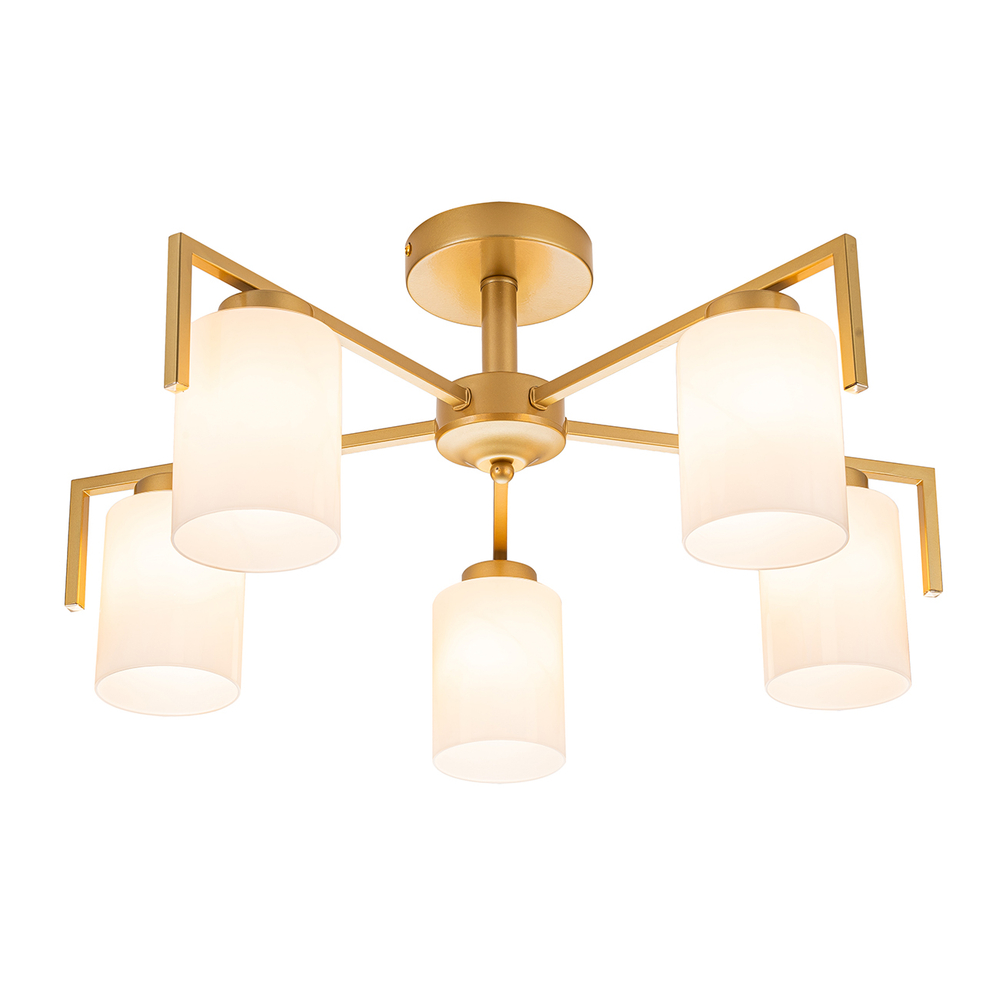 Потолочный светильник 5х60Вт E27, металл/стекло, золото