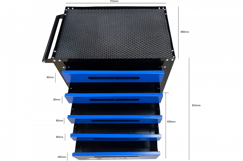Инструментальная тележка GWT-B5 (5 ящиков, колеса с тормозом, синяя)