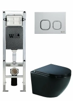 Унитаз подвесной WeltWasser AMBERG 350 ST+MERZBACH 041 XL MT-BL+AMBERG RD-WT черный матовый, безободковый, с крышкой микролифт, слив-торнадо, с инсталляцией и белой кнопкой