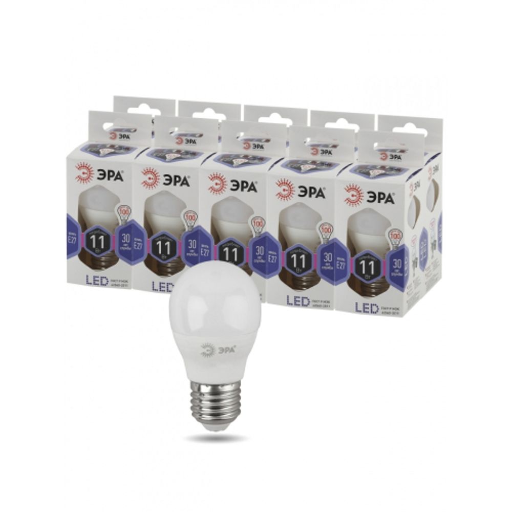Лампа светодиодная ЭРА STD LED P45-11W-860-E27 11Вт шар холодный дневной свет Е27 | Лампы cветодиодные Шар (G/P)