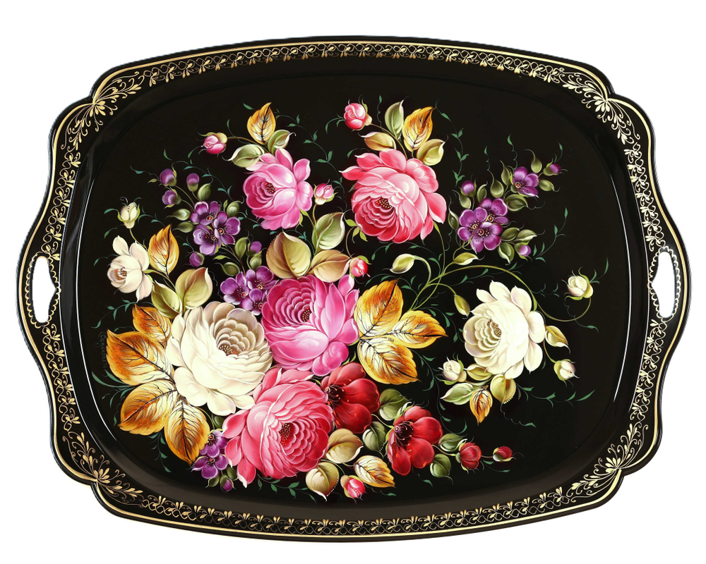 Жостовский поднос декоративный, размер 61х46 см (A32), металлический