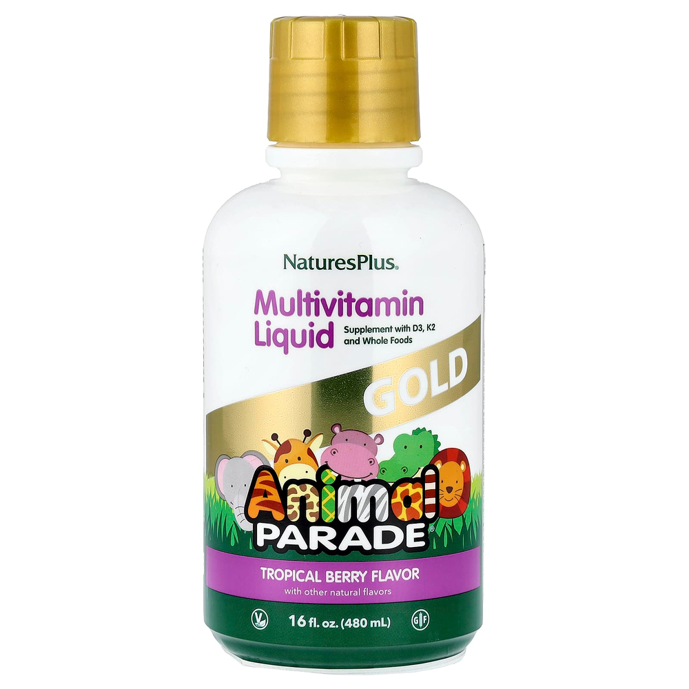 NaturesPlus, Animal Parade® Gold, жидкая мультивитаминная добавка, со вкусом тропических ягод, 480 мл (16 жидк. унций)