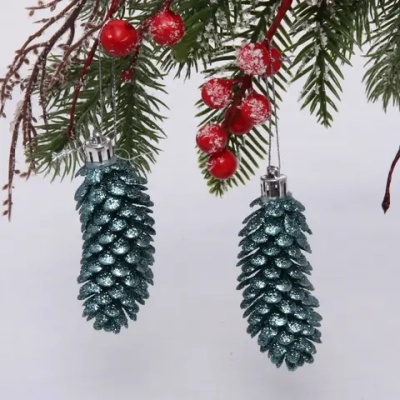 Ёлочные игрушки «Таинственное очарование» Шишки блестящие 9 см (набор 2 шт), темный нефрит