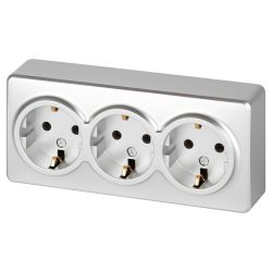 Розетка ЭРА Эксперт 11-2208-03 тройная с заземлением 3х2P+E Schuko IP20 16A-250В ОУ алюминий