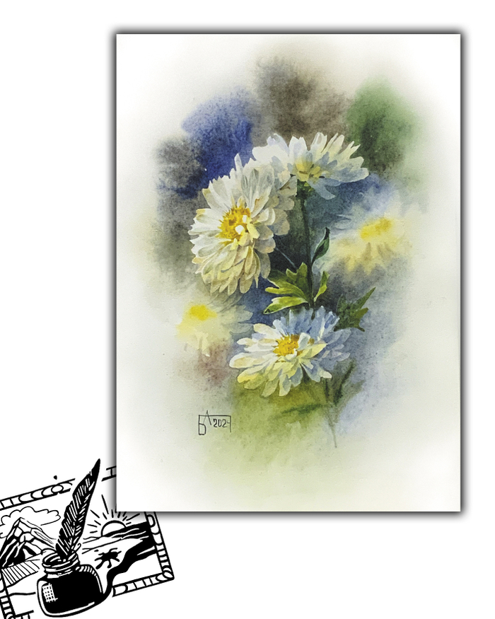 Открытка почтовая. Анастасия Беседина. Хризантемы