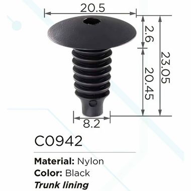 Клипса для крепления внутренней обшивки а/м Киа/ европейских а/м пластиковая (100шт/уп.) Forsage клипса C0942(Kia/European car)