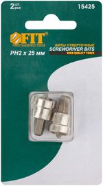 15425 Насадки (биты) д/быстрого завинч.самор.по гипр., набор 2 шт., сталь s2 Профи, РН2 х 25 мм FIT