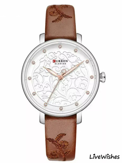 Часы наручные кварцевые CURREN на кожаном ремешке, серебристый/коричневый W8310-03