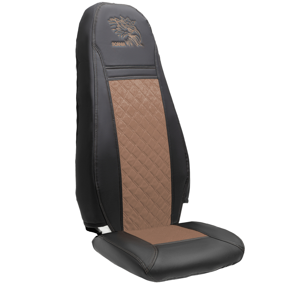 Чехлы Scania 5 серия 2 высоких сиденья (экокожа, черный, коричневая вставка)