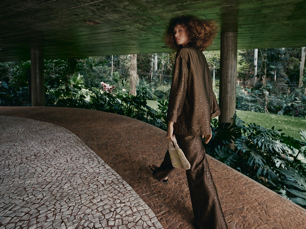 ZARA ДВУБОРТНЫЙ БЛЕЙЗЕР С ПАЙЕТКАМИ, КОРИЧНЕВЫЙ