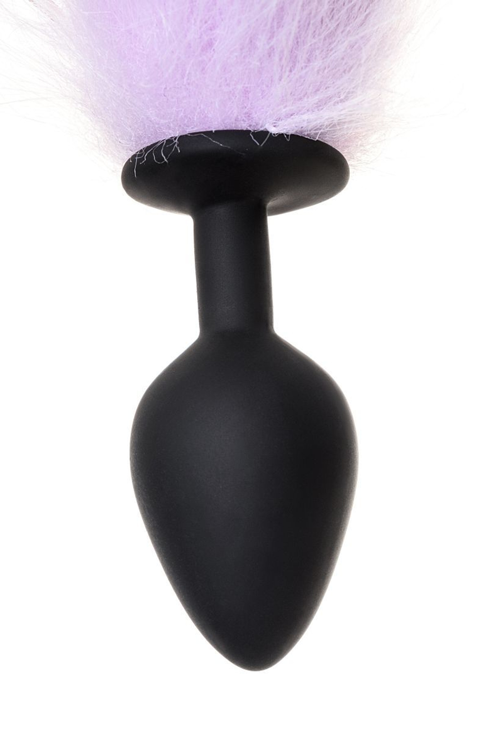 Черная анальная втулка с фиолетово-белым хвостиком - размер M