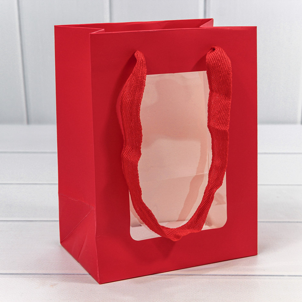 Пакет подарочный 15х20х10см с окошком (Красный)