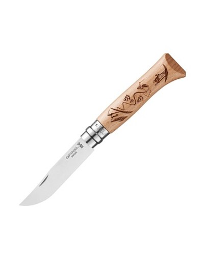 Нож Opinel №8 Alpine adventures, нержавеющая сталь, рукоять дуб, гравировка лыжи, 002188