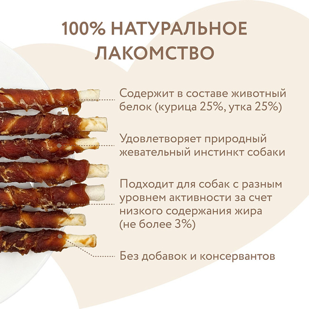 Лакомство для собак на каждый день палочки с куриным и утиным мясом Мнямс 340г, 12 шт в упаковке
