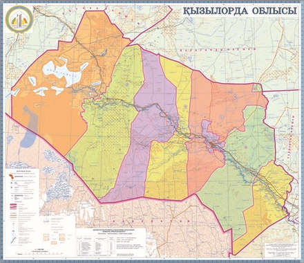 КАРТА КЫЗЫЛОРДИНСКОЙ ОБЛАСТИ(С ЛАМИНИРОВАНИЕМ) 2021 г