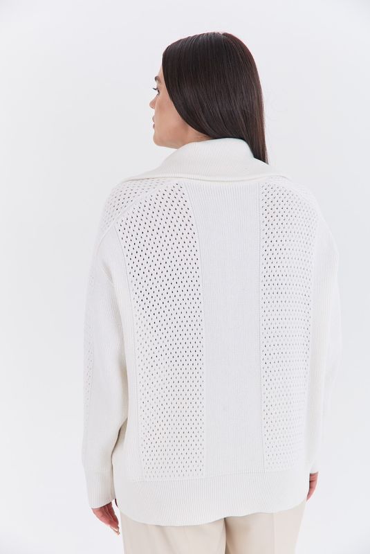 Кардиган вязаный на молнии с ажурными деталями, молочный