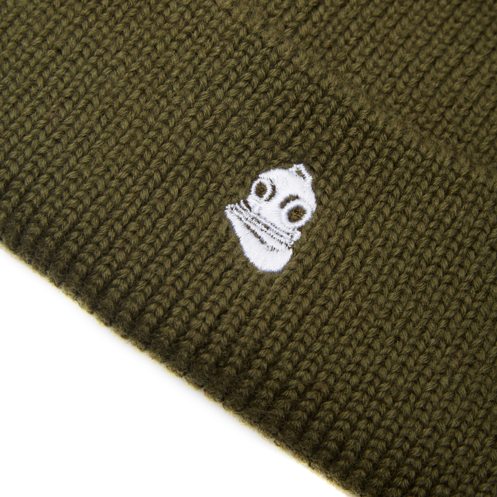 Beanie Hat Embroidered Logo Khaki