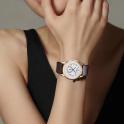 ZEPPELIN Quartz Movement Women"s Watch White Dial Stainless Steel Case Genuine Leather Strap