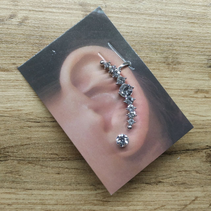 Серьга-кафф 9 кругов + гвоздик стразы цвет серебристый